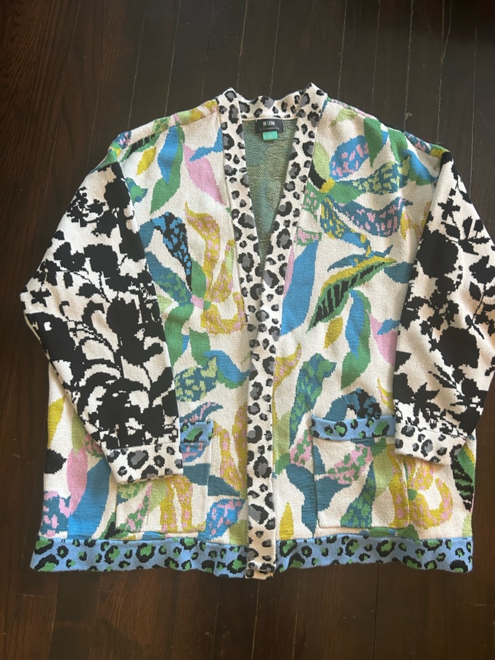 Anthropologie Multicolor Botanical & Leopard Trim Open Cardigan